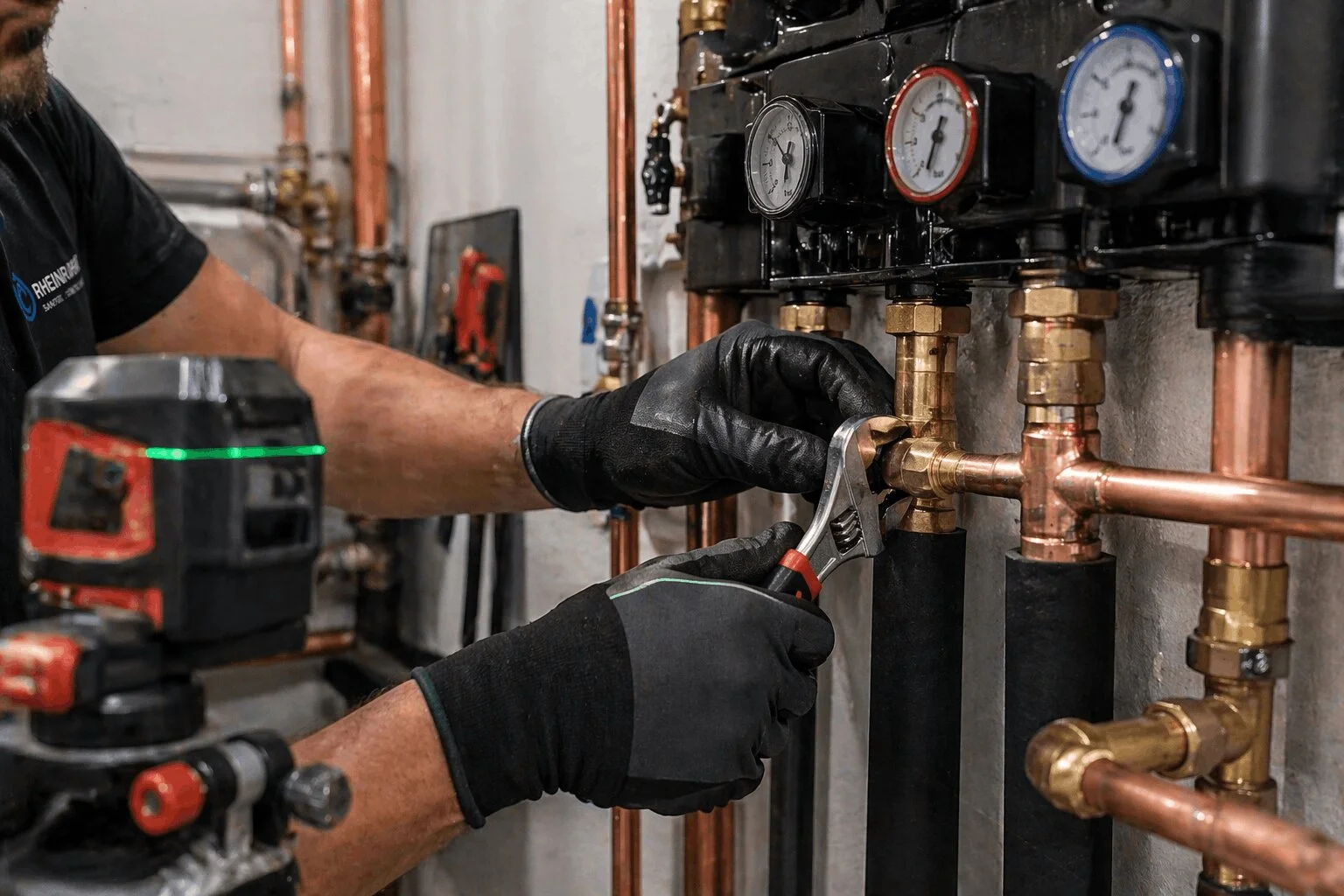 Tim bei der Arbeit an einer Heizungsanlage